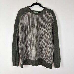 Aran Woollen Mills Lambswool Chevron Donegal Flecked Sweater Olive Green L